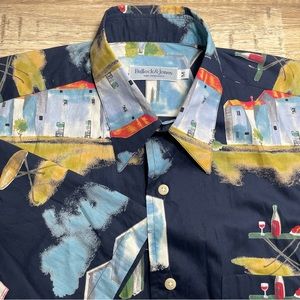 Bullock and Jones Short Sleeve Button Up Shirt Graphic‎ Scenic Print Mens Medium